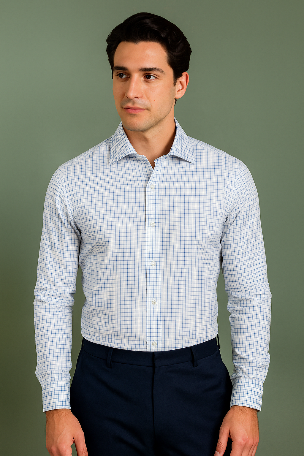 Navy White Checks Shirt