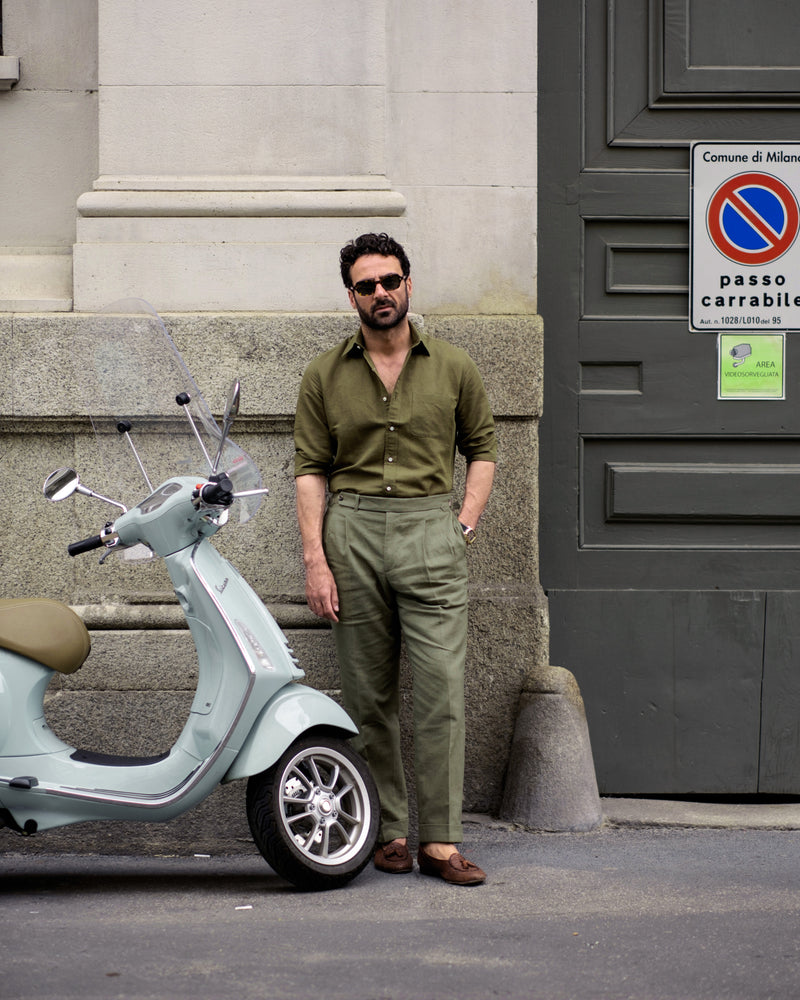 Olive Green Linen Shirt
