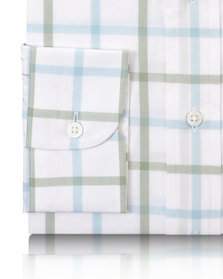 Sky Blue and Green Checks on White Shirt