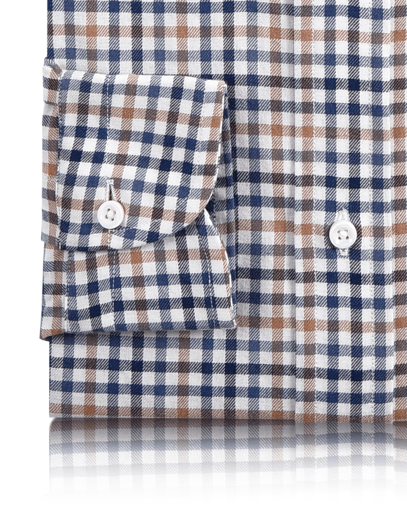 Blue White Brown Small Checks Twill