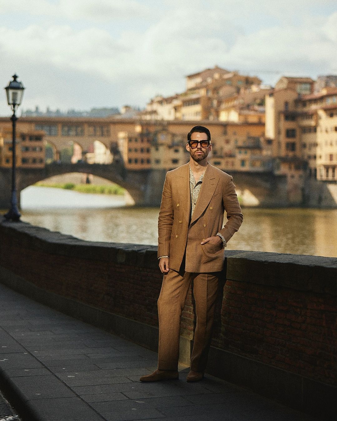 Linen Fresco Golden Brown Double Breasted Jacket