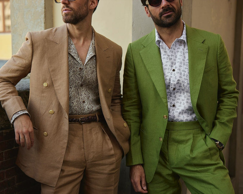 Linen Fresco Golden Brown Double Breasted Jacket