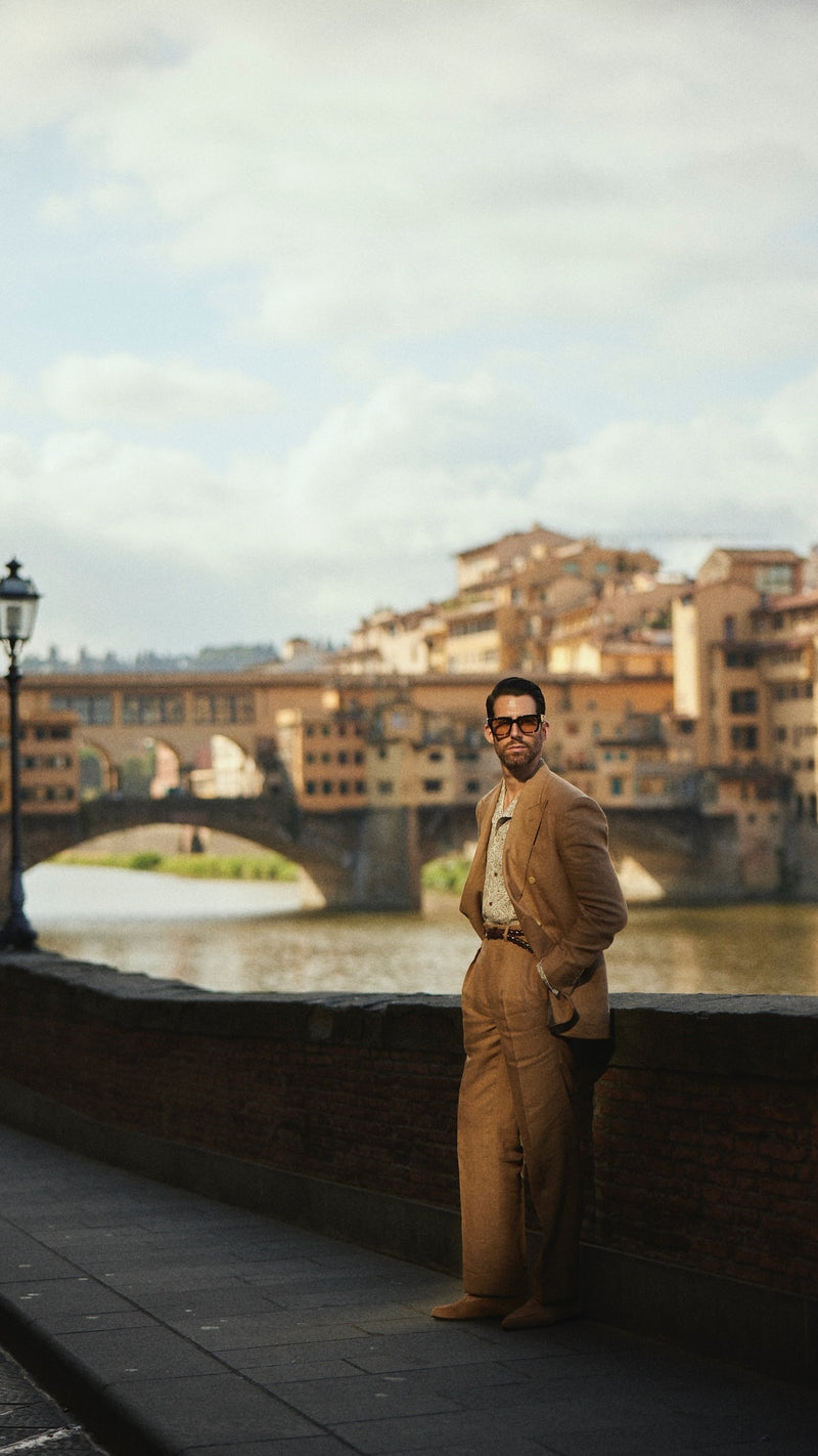 Pleated Linen Fresco Golden Brown Dress Pant