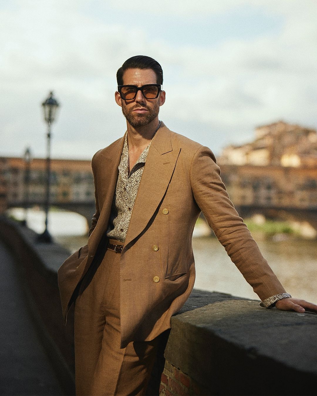 Linen Fresco Golden Brown Double Breasted Jacket