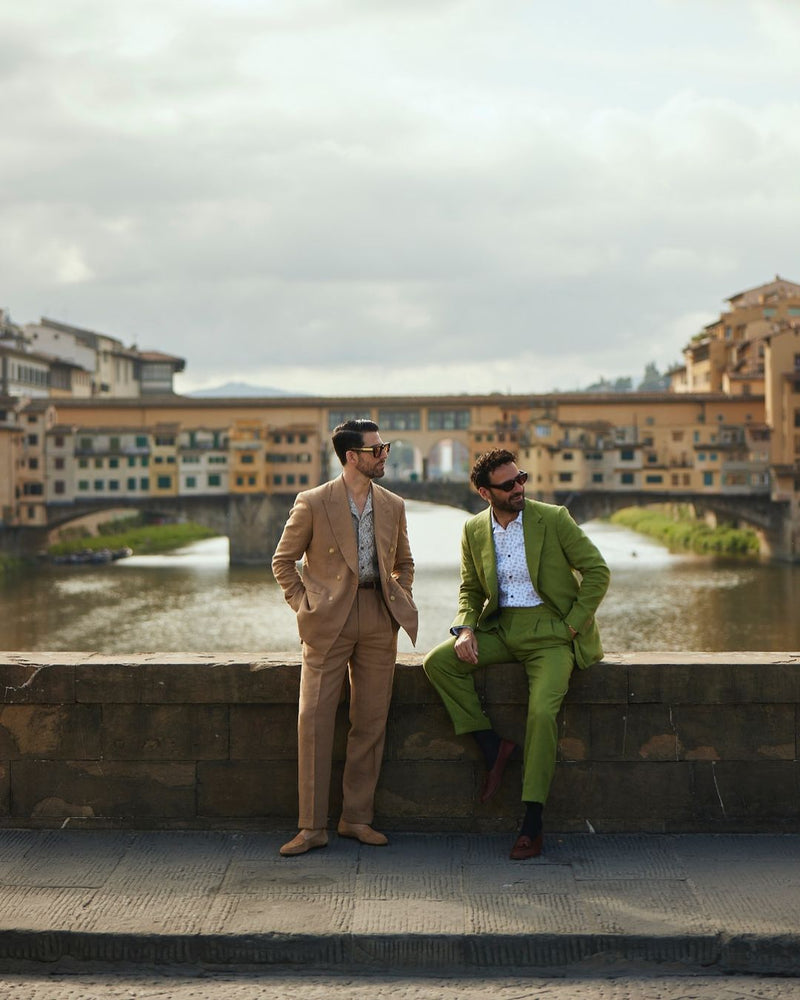 Linen Fresco Golden Brown Double Breasted Jacket