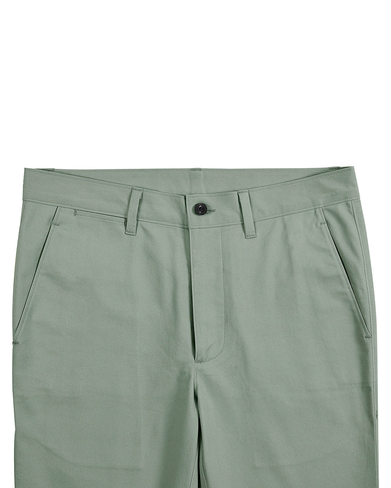 Front view of custom Genoa Chino pants for men by Luxire in pistachio green