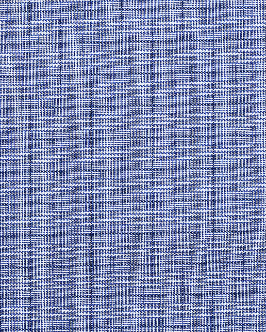 Closeup view of custom check shirts for men by Luxire glen plaid spectrum blue
