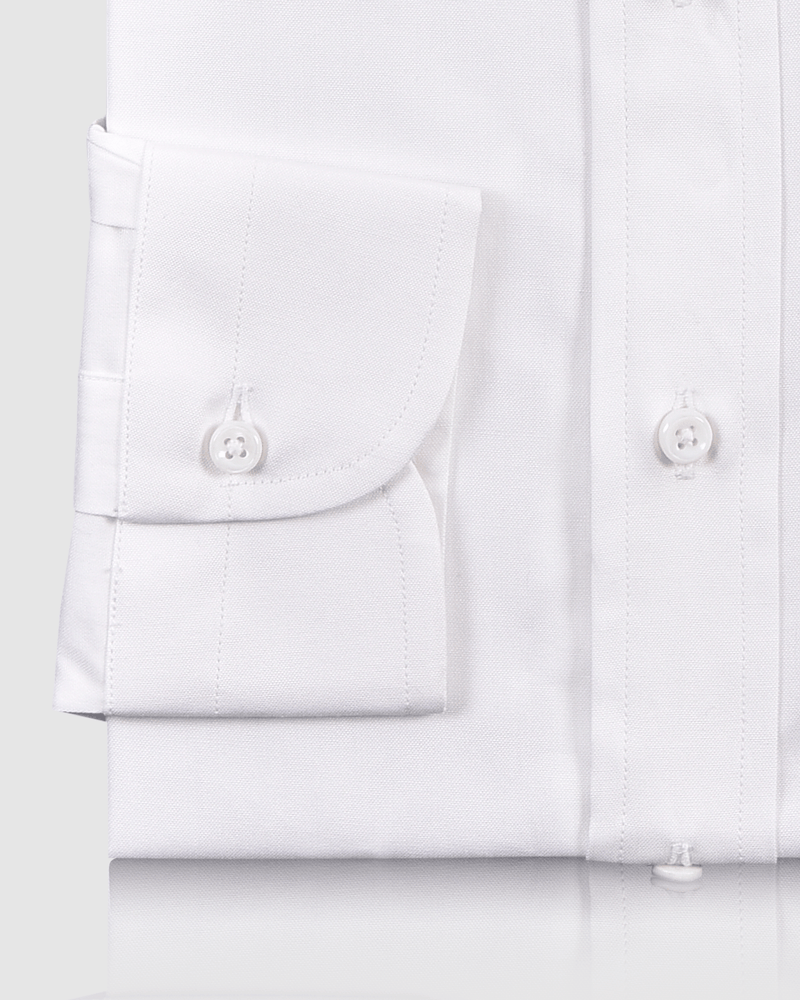 Cuff of the custom oxford shirt for men by Luxire in white pinpoint