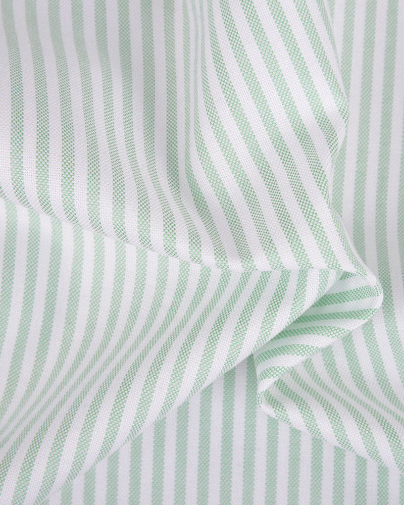 Close up of the custom oxford shirt for men by Luxire in shades of green 2