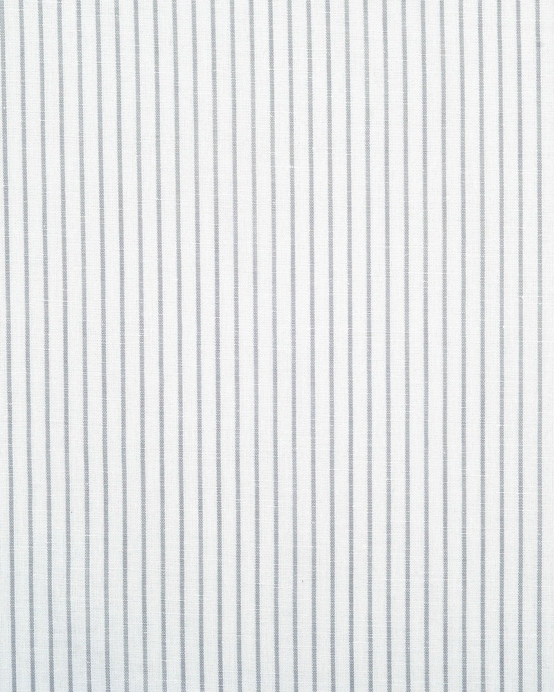 Close up of the custom linen shirt for men in white with grey candy stripes by Luxire Clothing