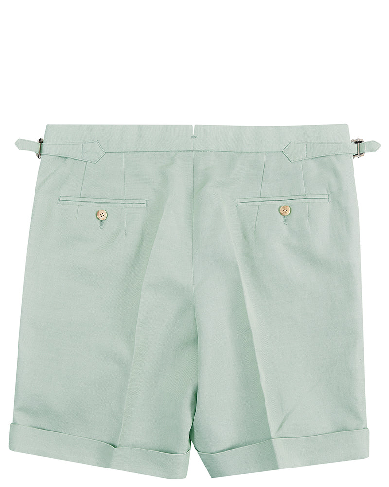 Pale Green Cotton Canvas Linen Shorts