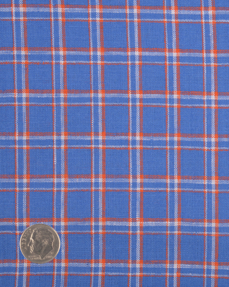 Linen: Orange White Cornflower Blue Tartan Checks