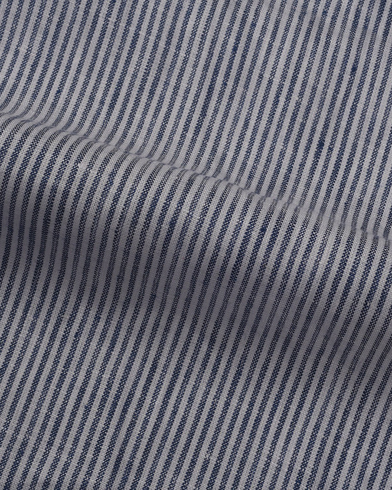 Pullover Shirt Blue White Stripes Linen