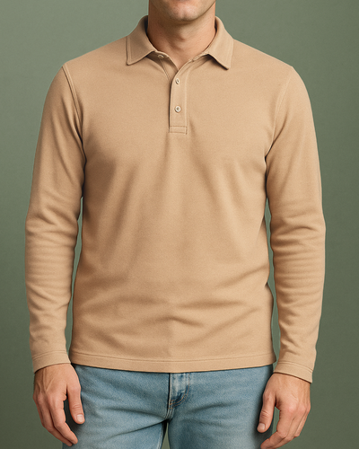EZS Aria Beige Long Sleeve Polo