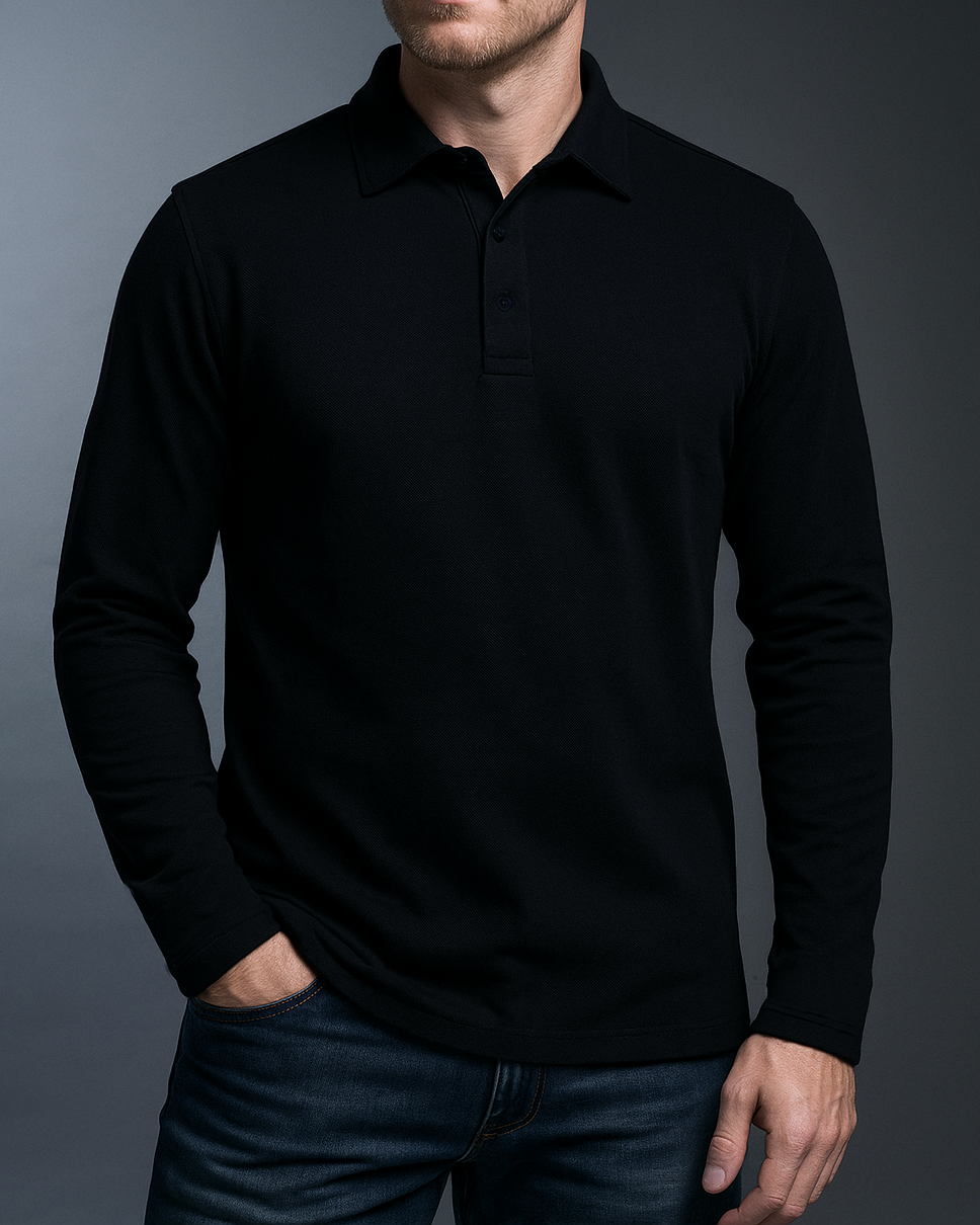EZS Aria Black Long Sleeve Polo - 1