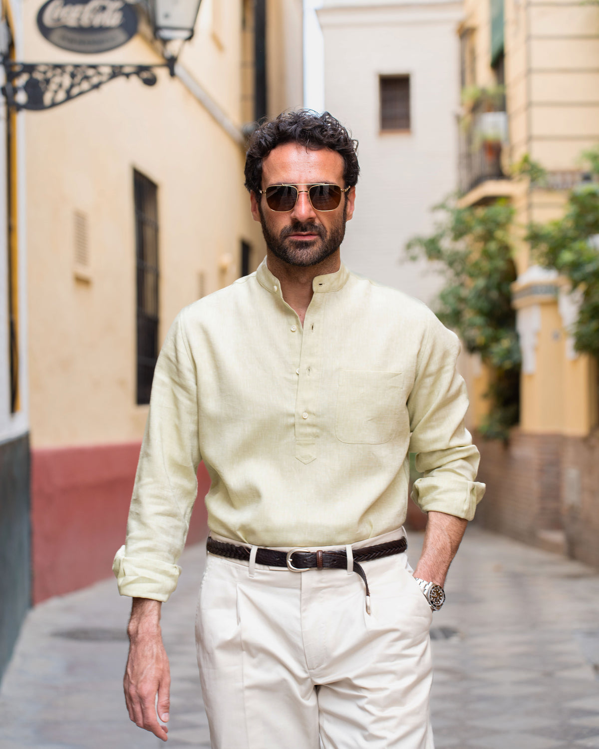 Light Olive Green Slub Linen Summer Shirt - 2