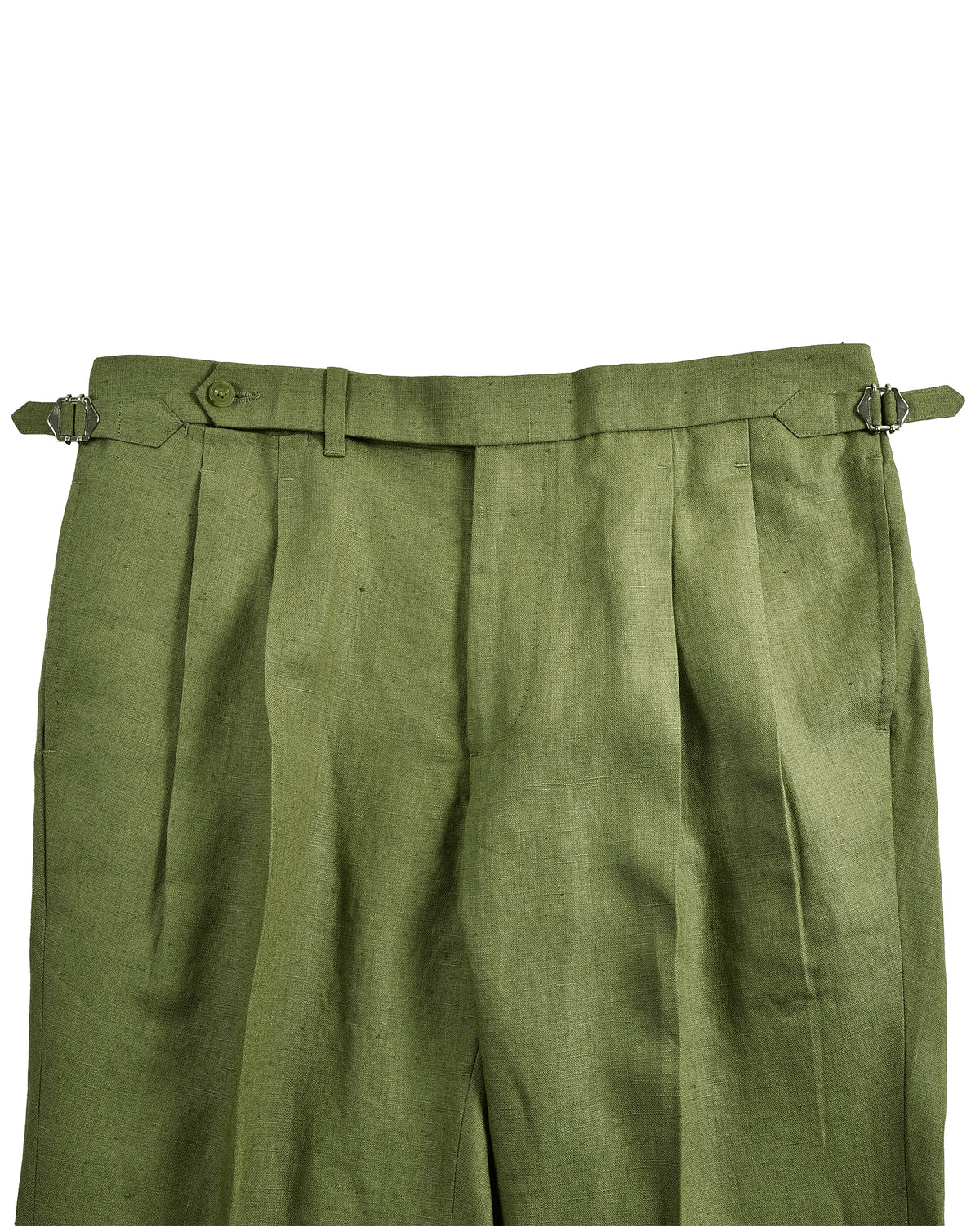 Pleated Fern Green Linen Dress Pant - 6