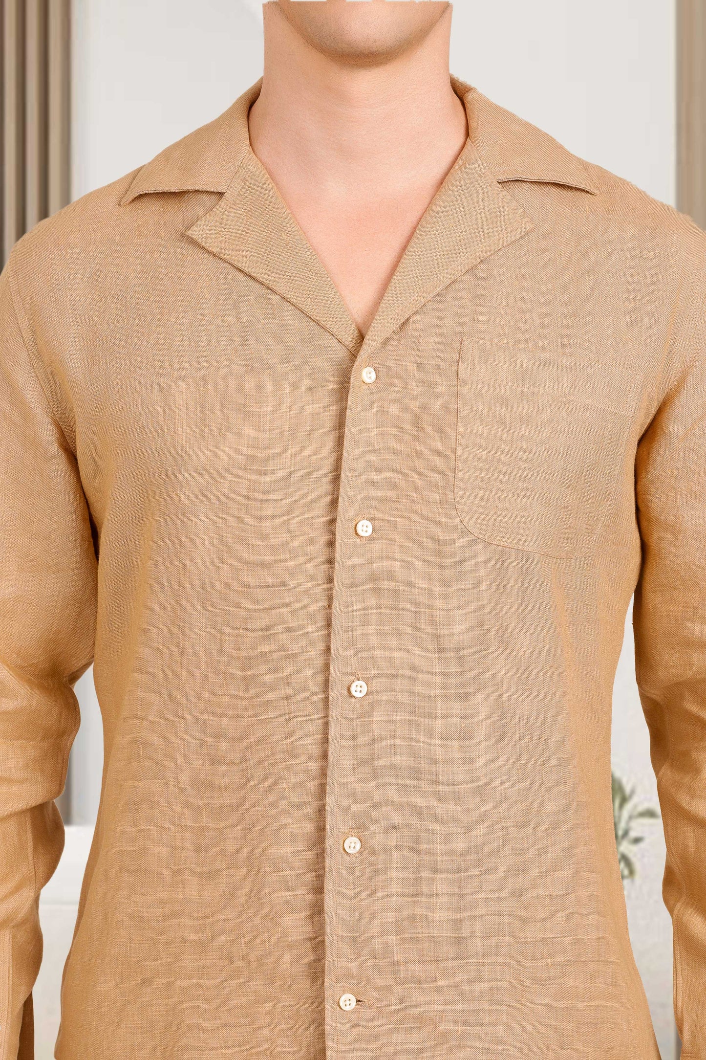 Camp Collar Shirt in Golden Linen