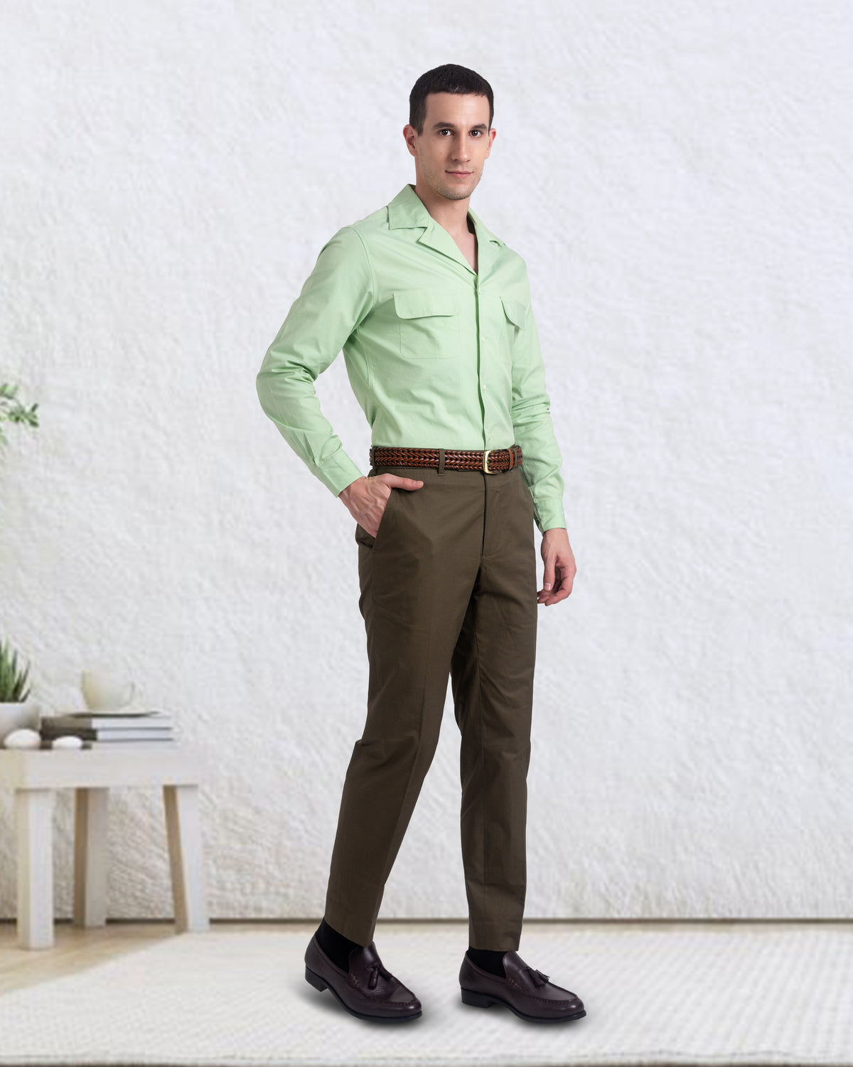 Camp Collar Shirt in Pista Green Plain - 4