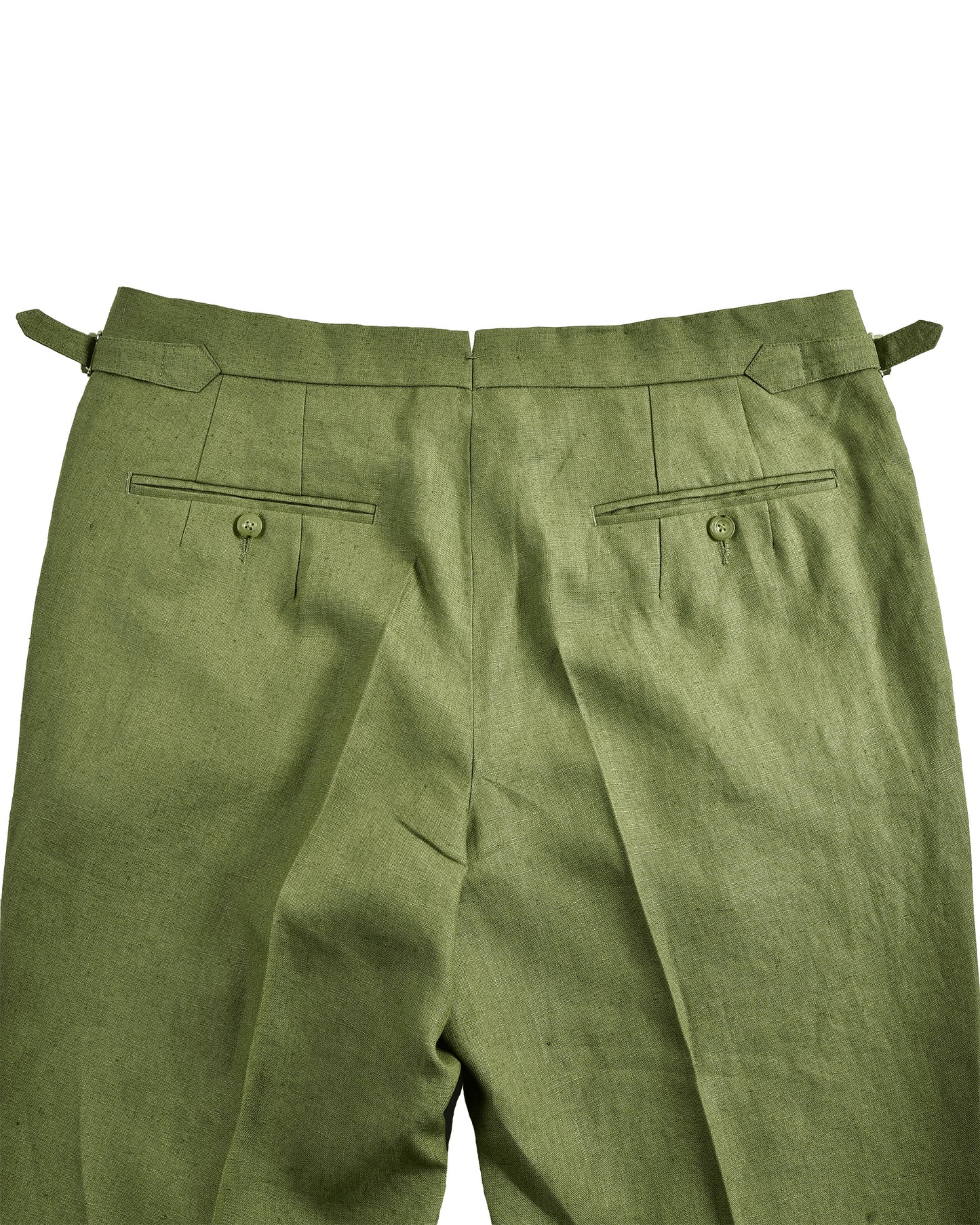 Pleated Fern Green Linen Dress Pant