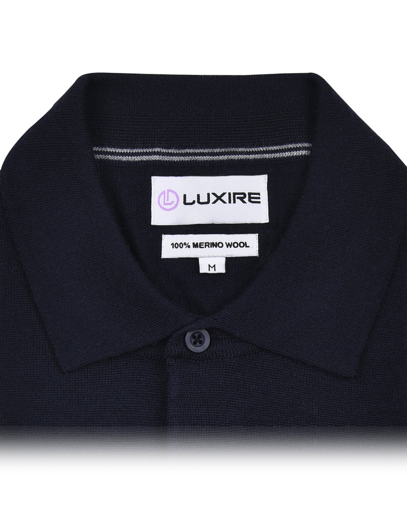 EZS Merino Wool Navy Long Sleeve Polo
