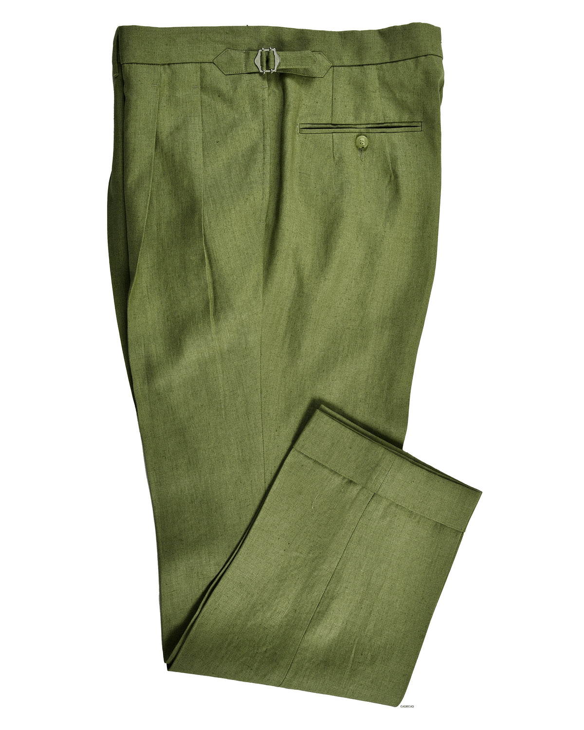 Pleated Fern Green Linen Dress Pant - 4