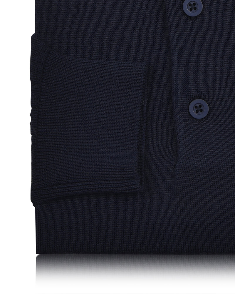 EZS Merino Wool Navy Long Sleeve Polo