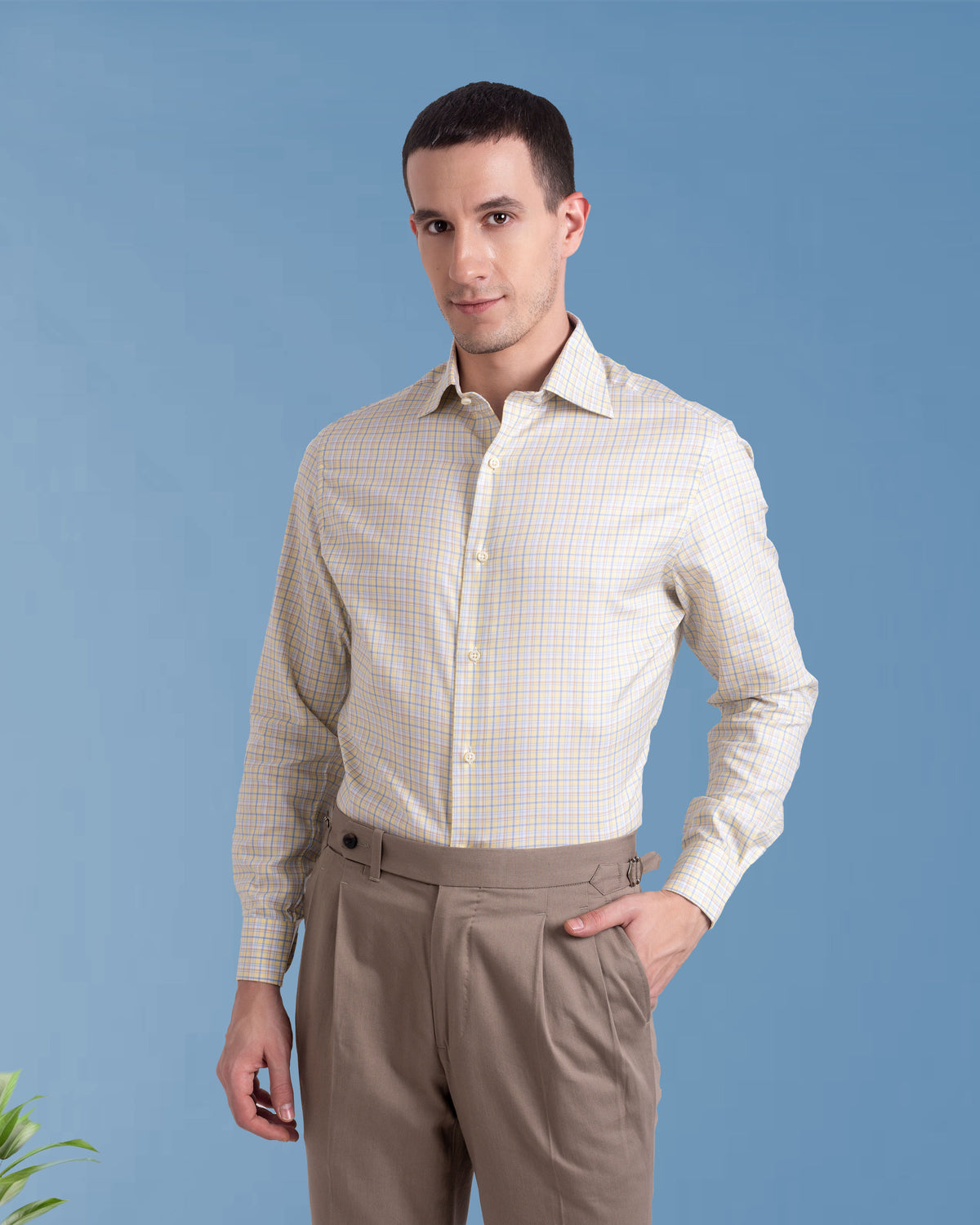 Soft Yellow Blue Tatersall Shirt - 2