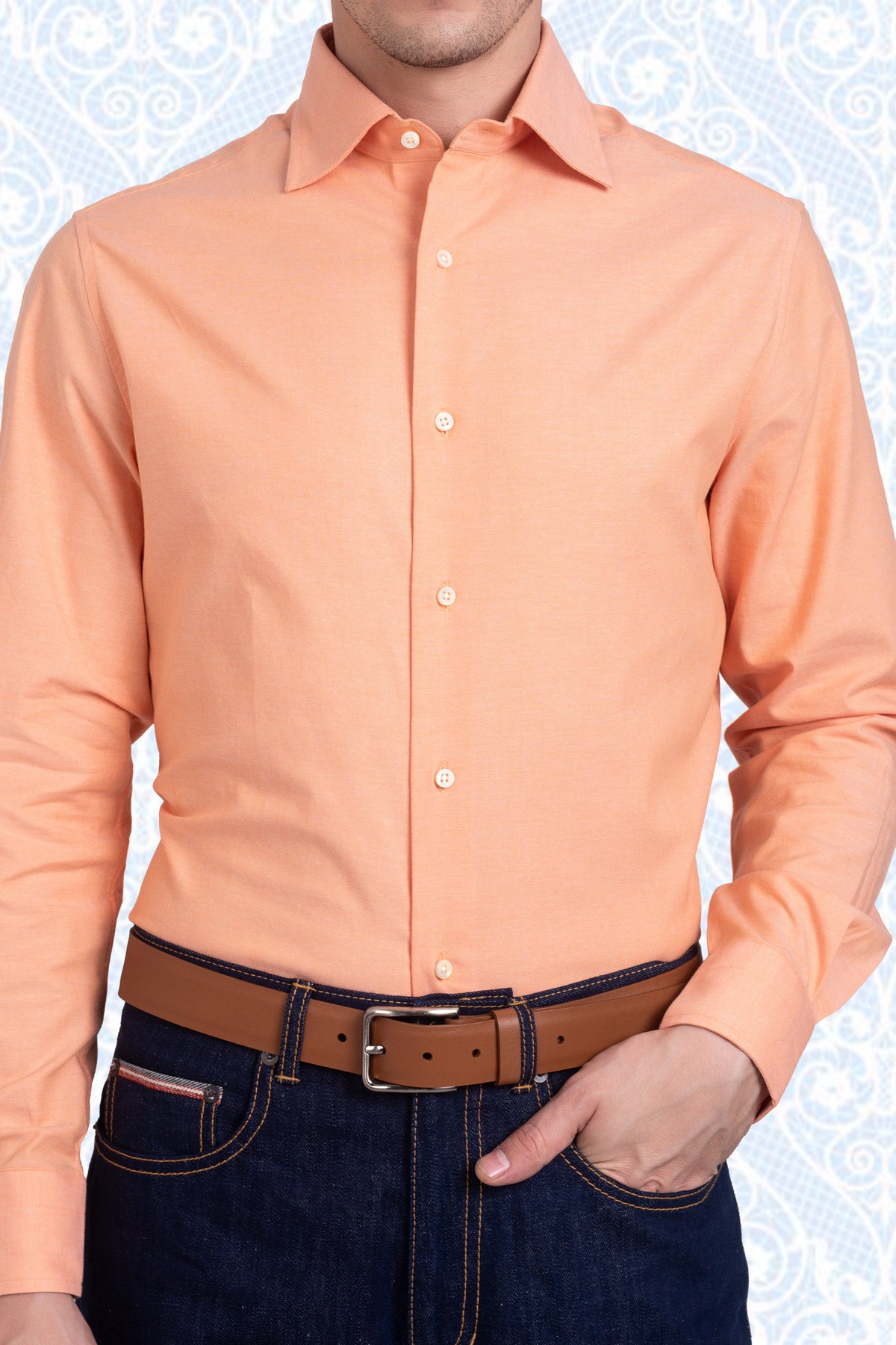 Apricot Orange Pinpoint Oxford Shirt - 7
