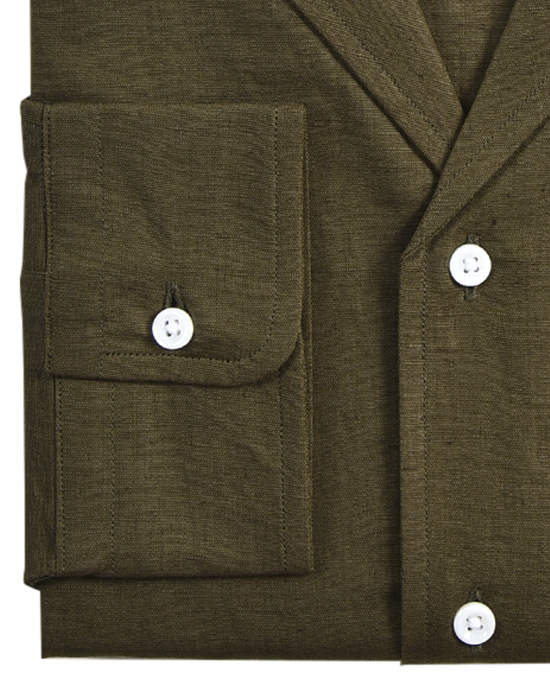 Summer Olive Linen Shirt with one piece collar placket - 8