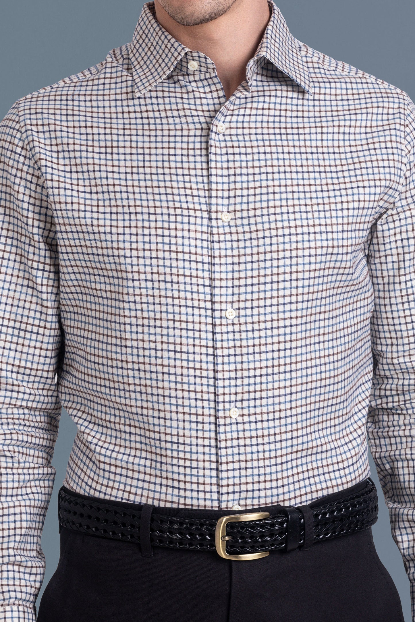 Brown Blue Tattersall Checks Twill Flannel