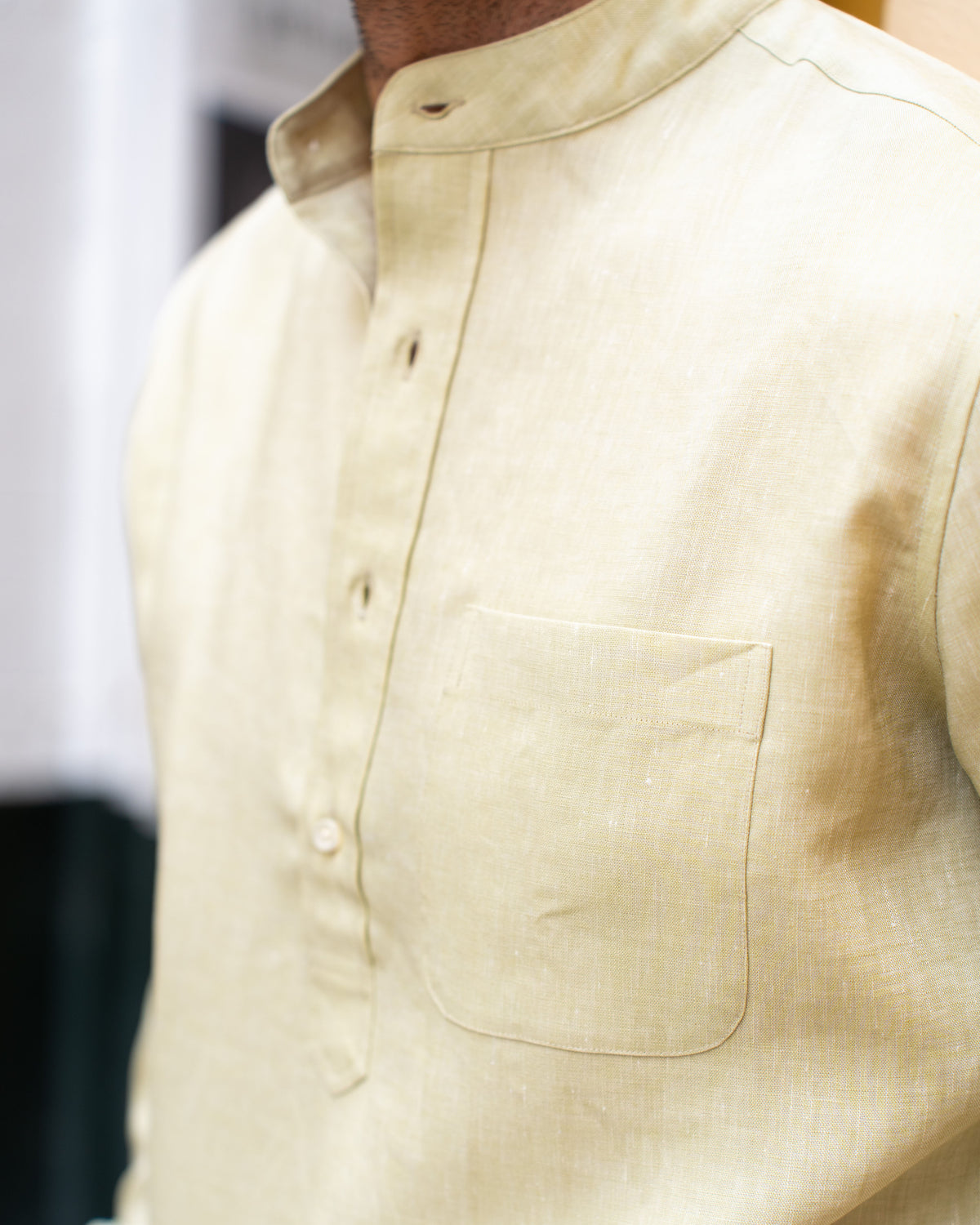 Light Olive Green Slub Linen Summer Shirt - 13