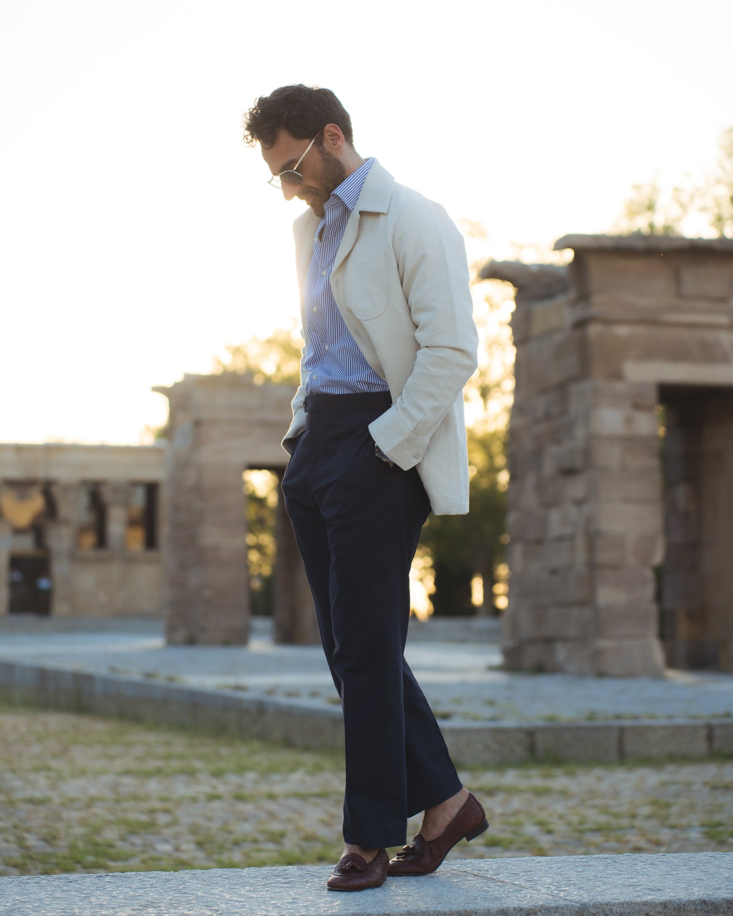 Blue Pencil Stripes on White Shirt