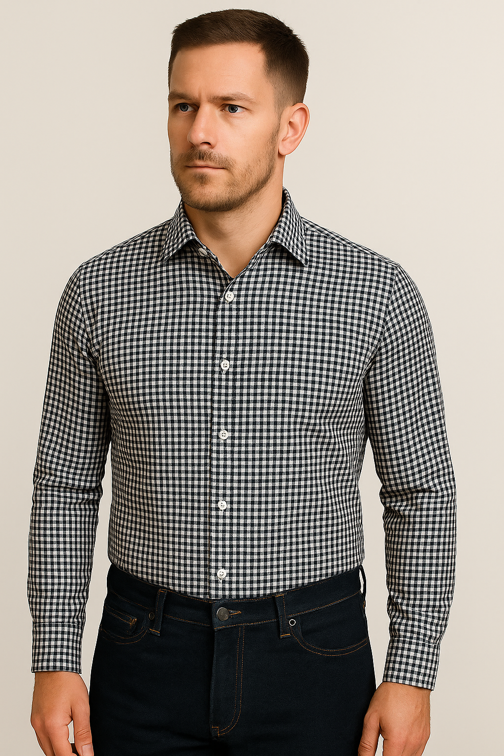 Black Ecru Gingham Shirt - 1
