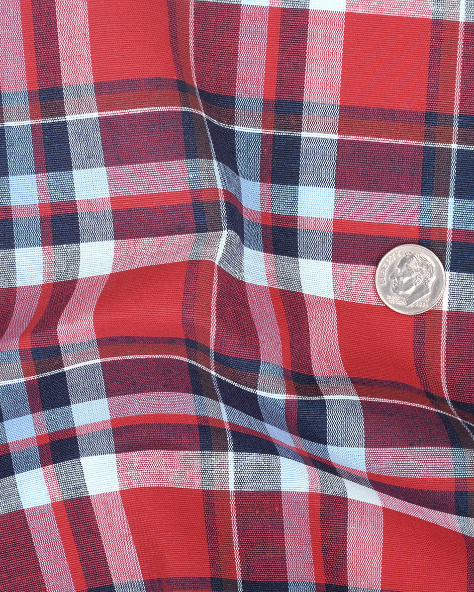 Bright Red Blue Madras Checks - 2