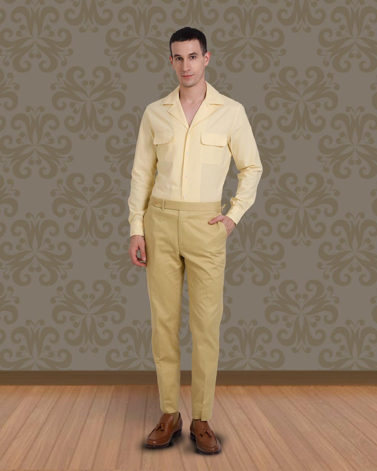 Camp Collar Shirt in Pale Yellow Fresco Chambray - 4