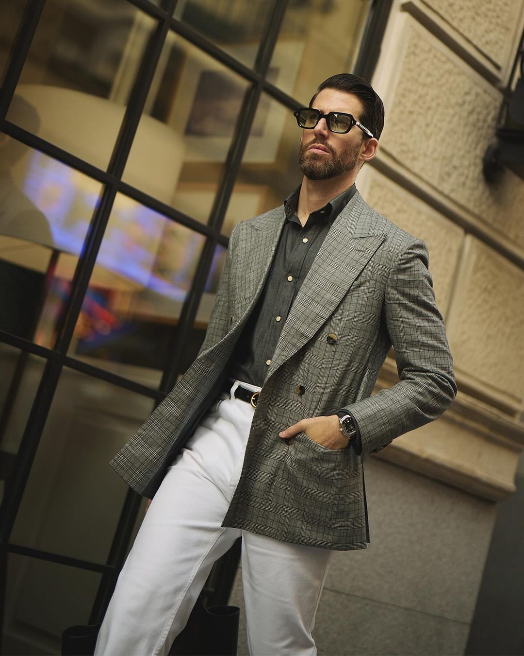 Drapers Black and White Glen Plaid Checks Double Breasted Jacket - 1