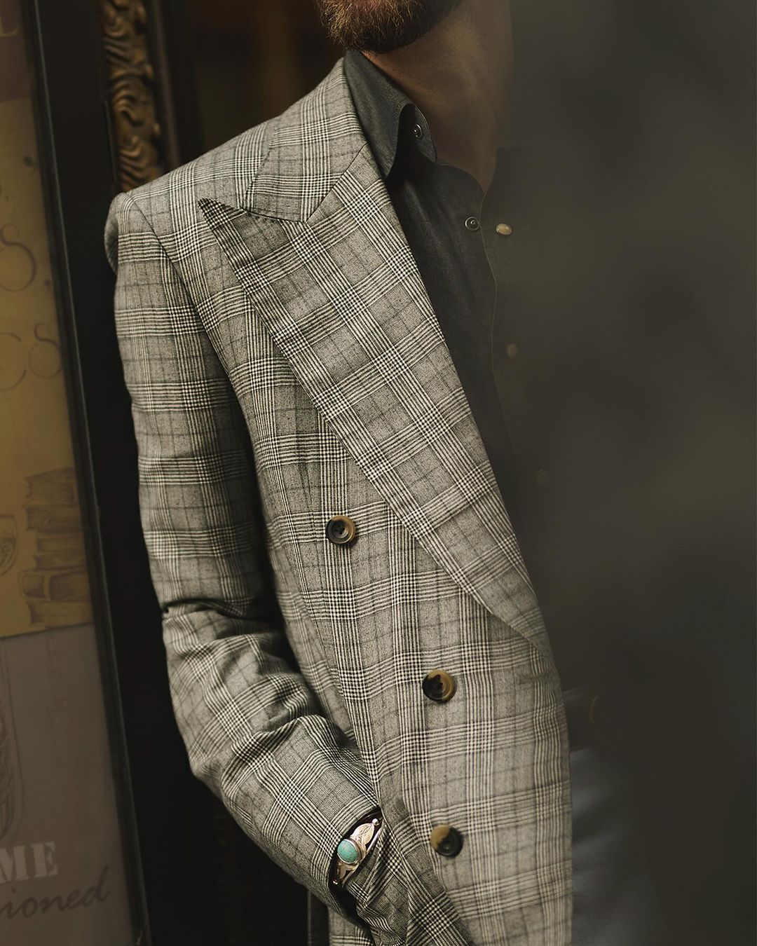Drapers Black and White Glen Plaid Checks Double Breasted Jacket - 5