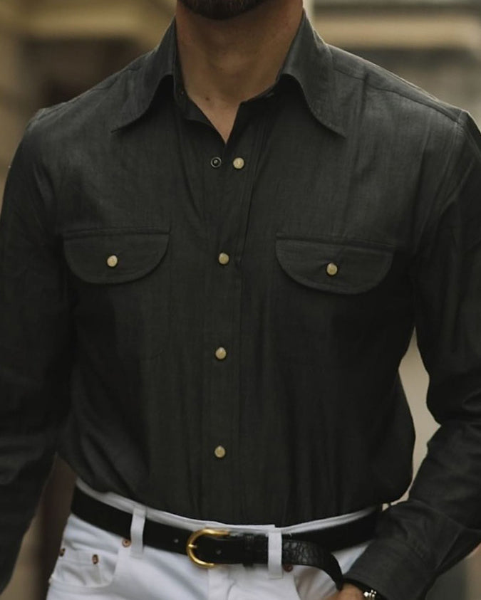 Charcoal Denim Chambray Western Shirt - 1