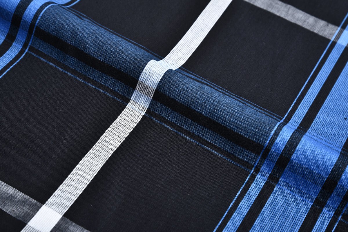 Blue Black White Large Windowpane Checks - 1