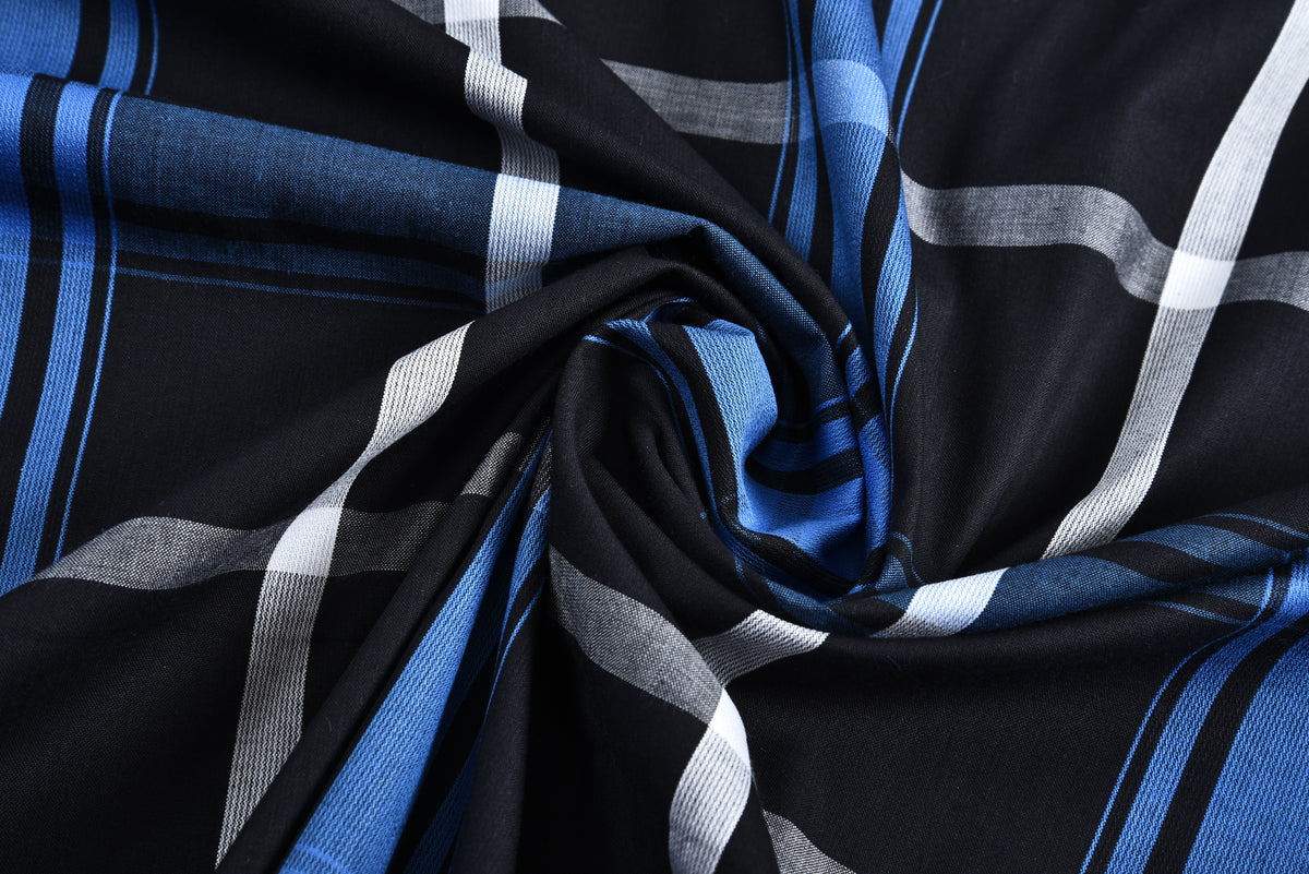 Blue Black White Large Windowpane Checks - 2