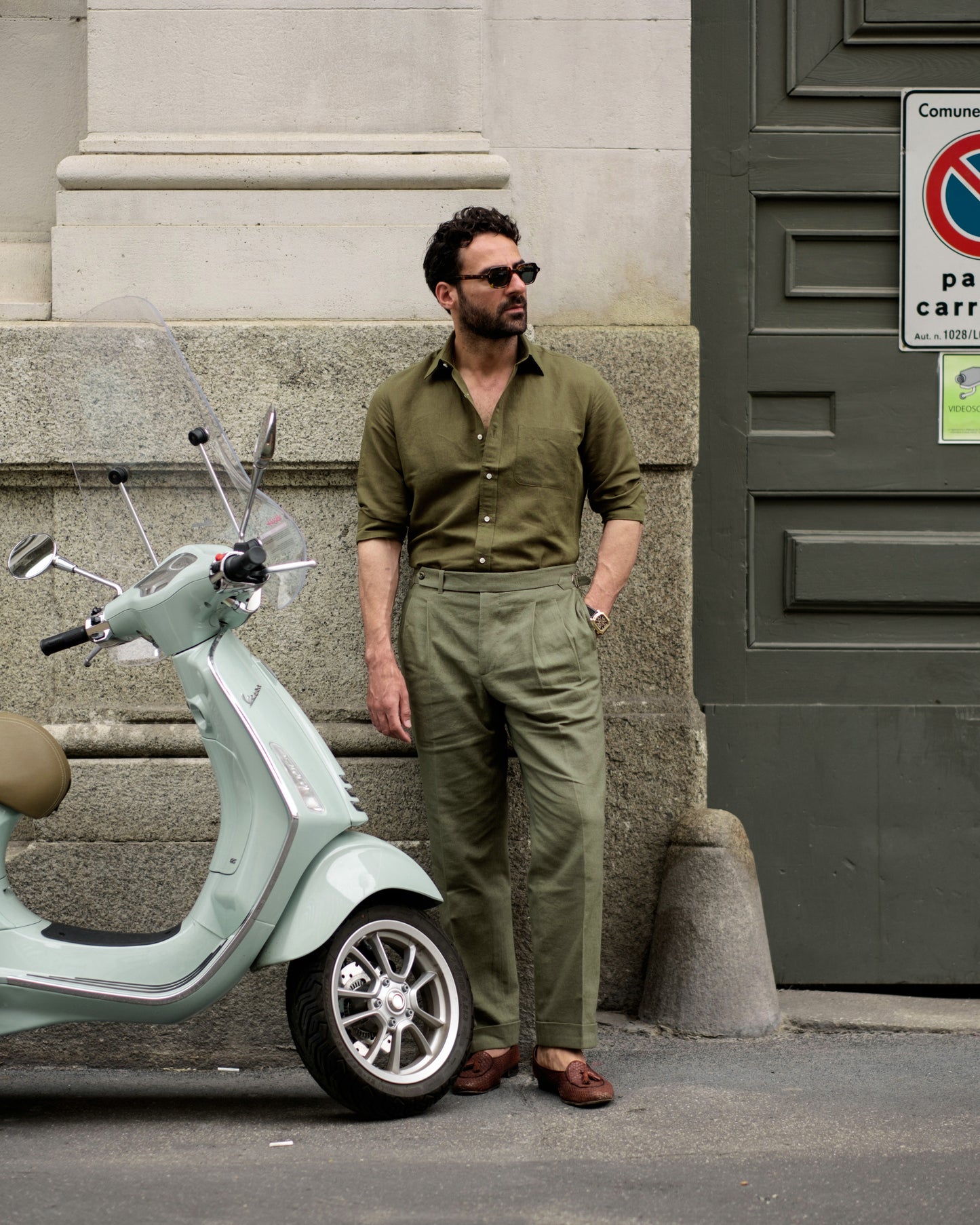 Linen Fresco Olive Green Dress Pant