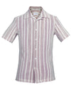 Summer Camp Collar Casual Shirt in White and Maroon Stripes
