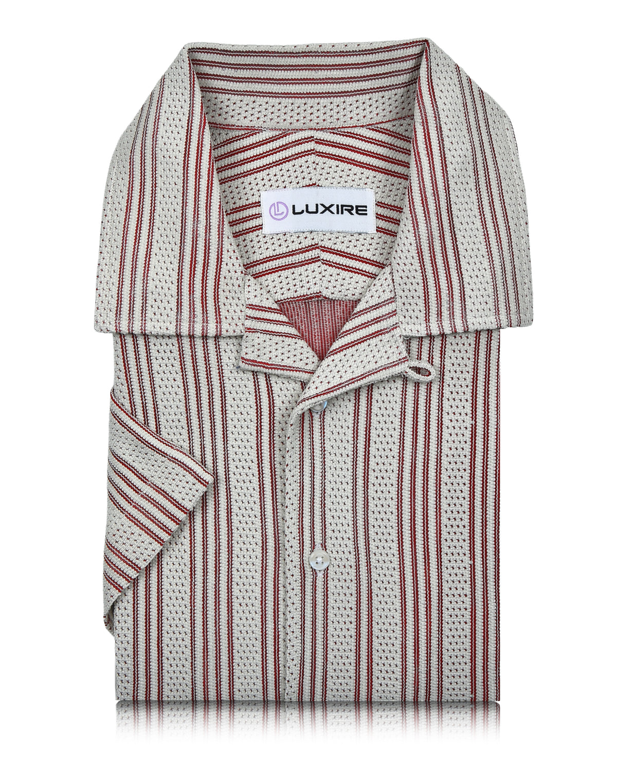 Summer Camp Collar Casual Shirt in White and Maroon Stripes - 9