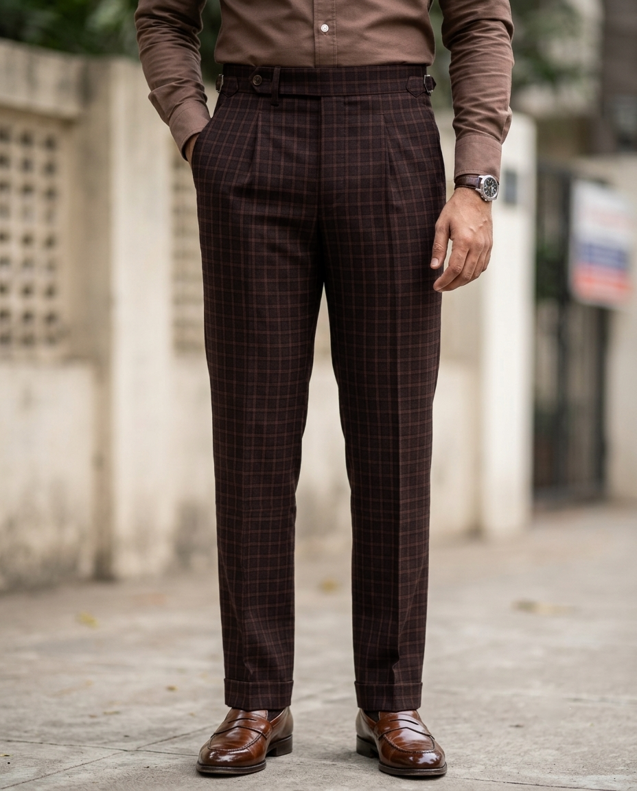 Drapers Brown Macro Checks Pants - 1
