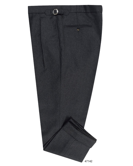 Dugdale Dark Grey Wool Flannel High Waisted Pant