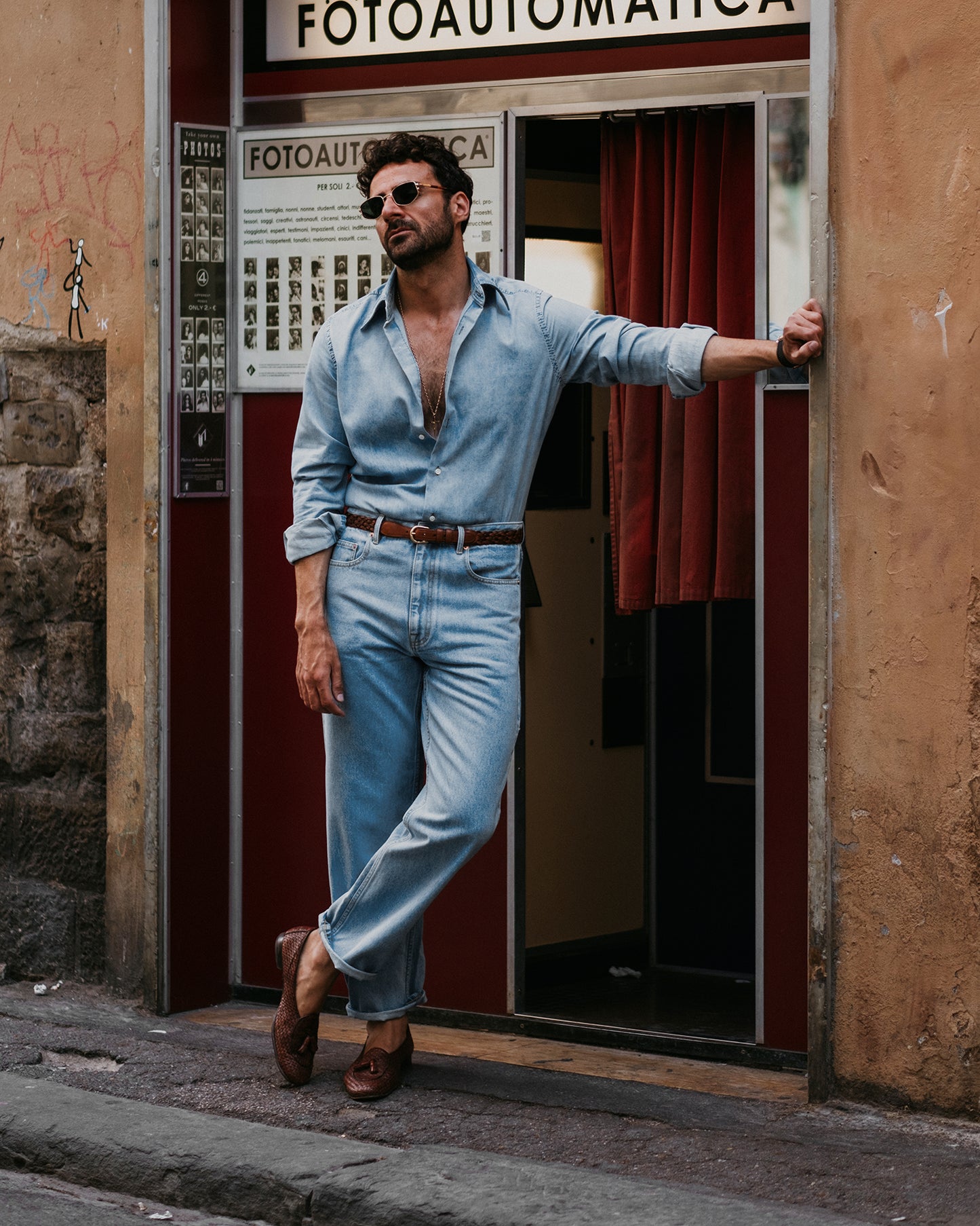 Fade Washed Light Blue Denim Chambray Shirt