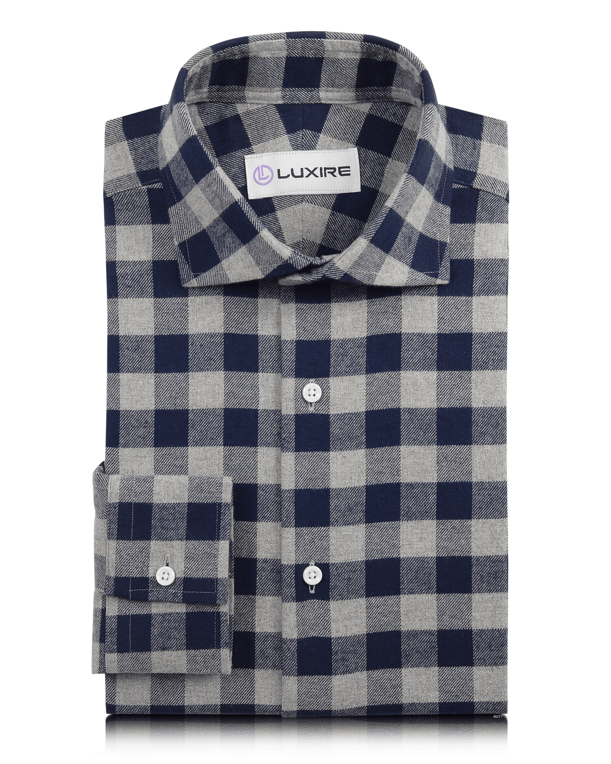 Silver Grey Navy Gingham Flannel - 1