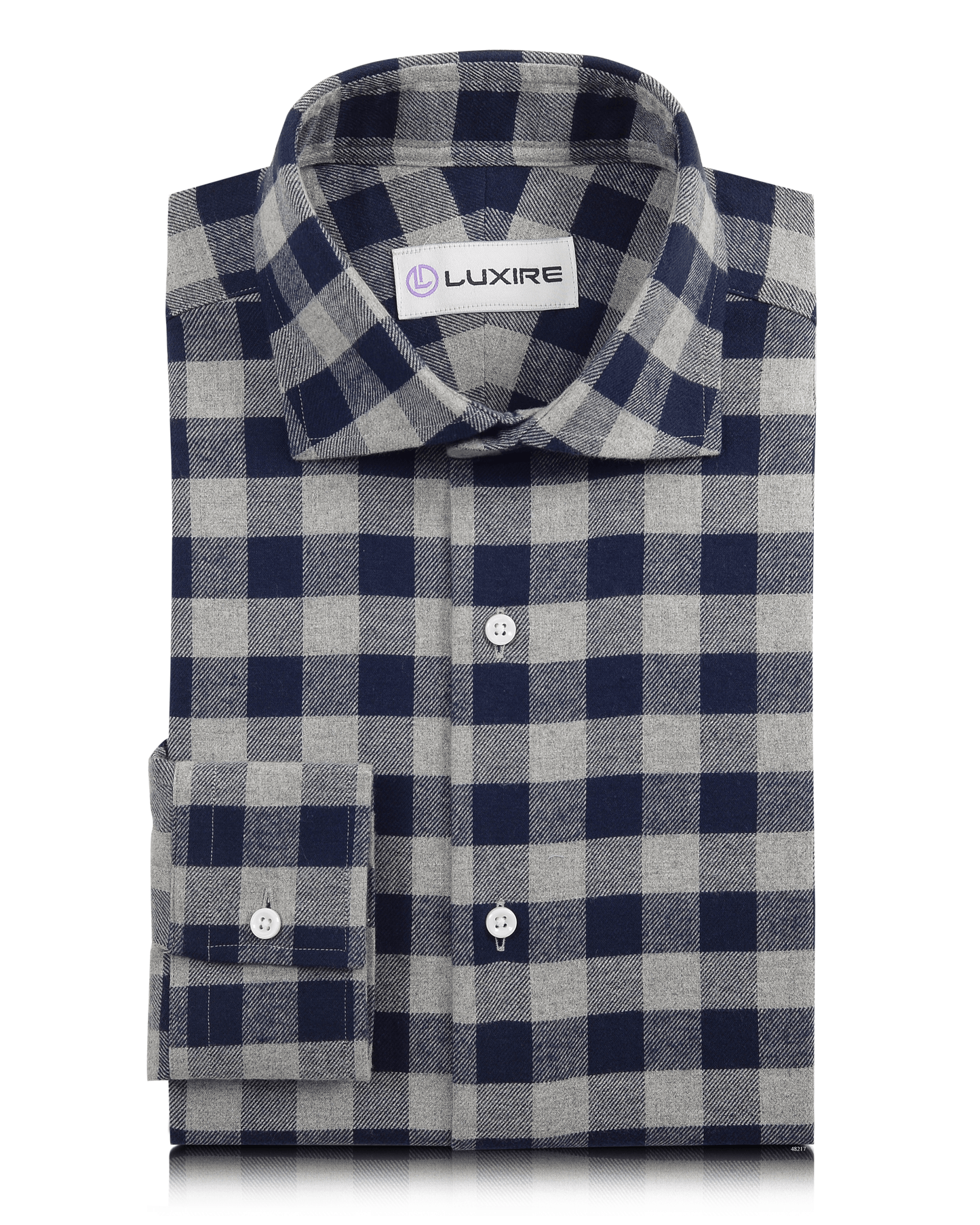 Silver Grey Navy Gingham Flannel Work Shirt