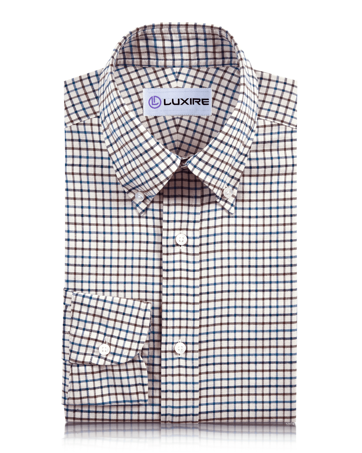 Brown Blue Tattersall Checks Twill Flannel Work Shirt - 1